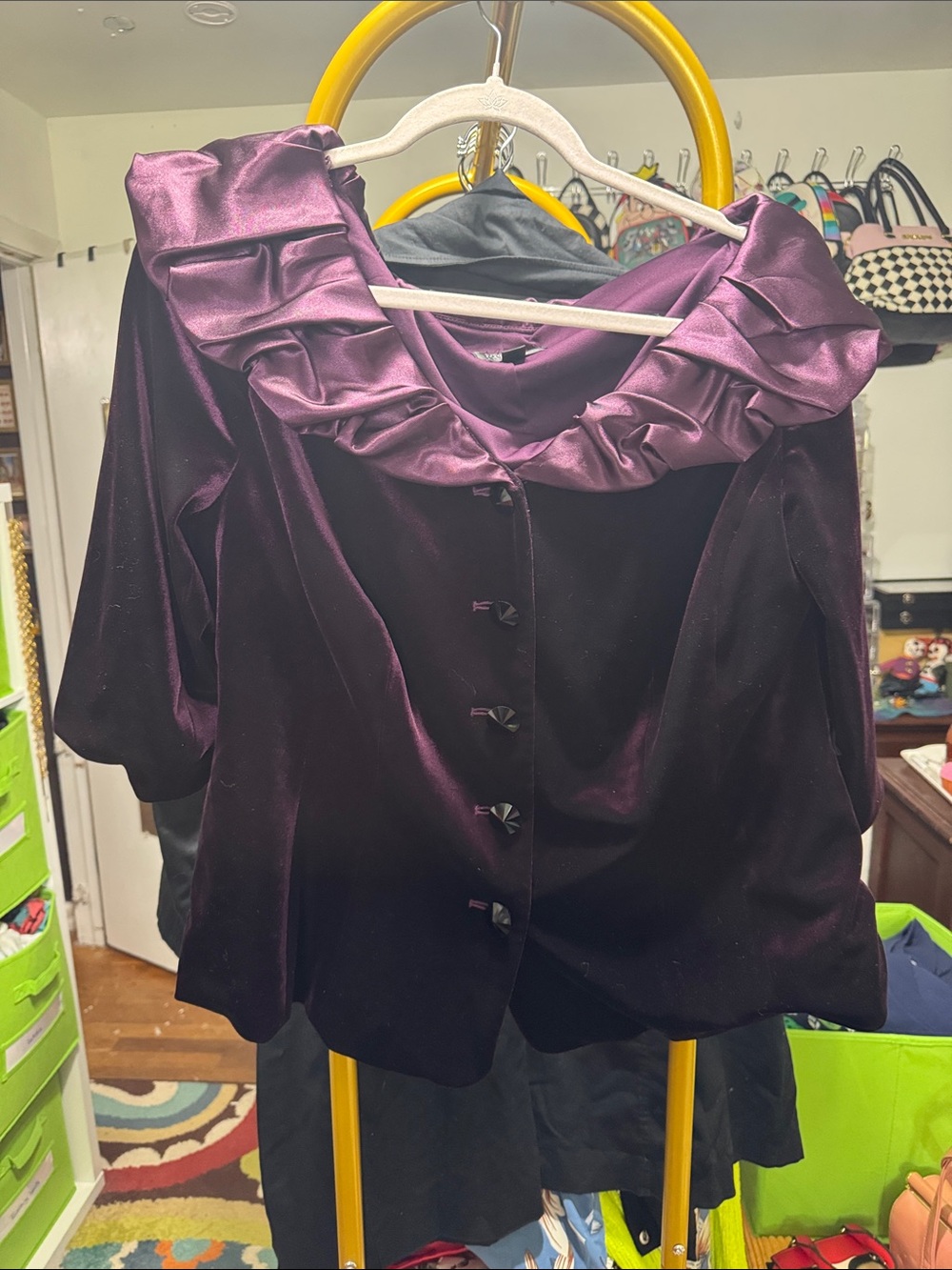 Velvet Ruffle-Collar Button Front Jacket- Plum-make me an offer!